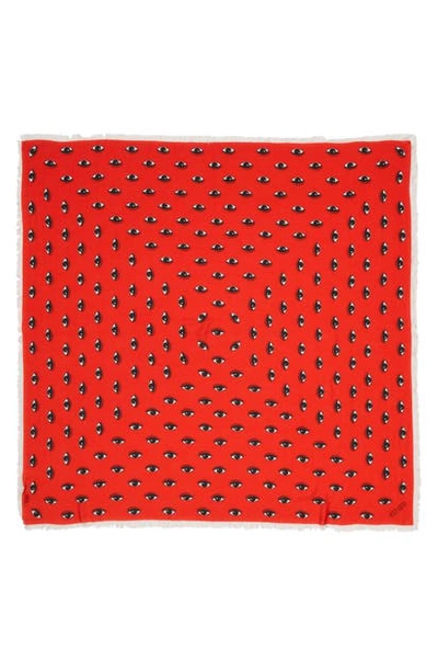 Shop Kenzo Multi Eyes Square Modal & Silk Scarf In Medium Red