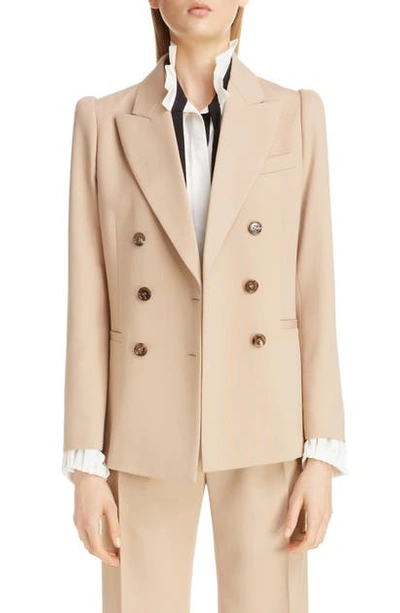 Shop Chloé Double Breasted Stretch Wool Blazer In Soft Tan