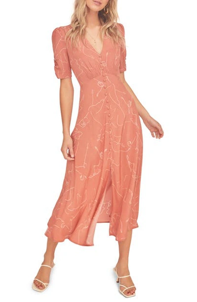 Shop Astr Cher Sketch Print Midi Dress In Clay Ballet Sketch
