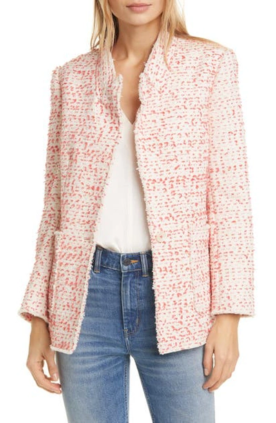 Shop Rebecca Taylor Beckie Cotton Blend Tweed Jacket In Poppy Combo