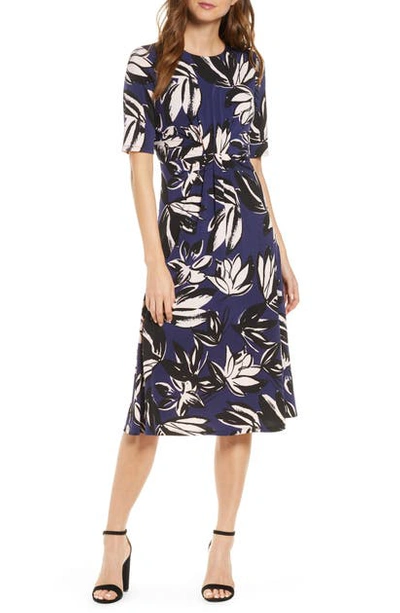 Shop Vince Camuto Print A-line Dress In Navy/ Multi