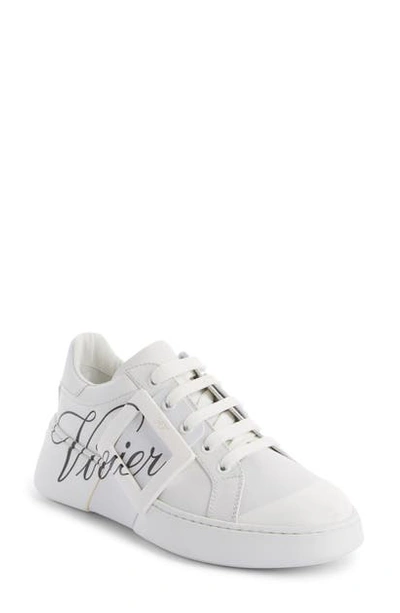 Shop Roger Vivier Logo Lace-up Skate Sneaker In White/ Black