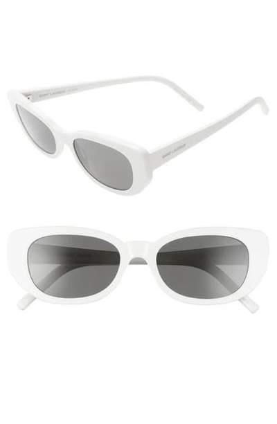 Shop Saint Laurent Betty 53mm Cat Eye Sunglasses In Shiny Solid Ivory/ Grey
