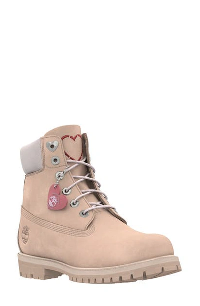 Shop Timberland 6-inch Premium Waterproof Boot In Cameo Rose Nubuck Leather