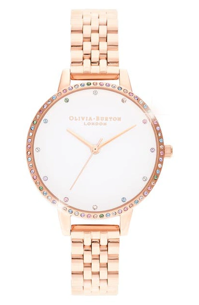 Shop Olivia Burton Rainbow Bezel Bracelet Watch, 34mm In Rosegold/wht Stone/rosegold