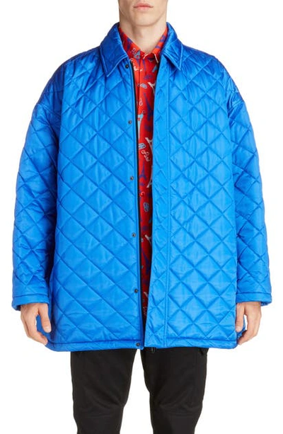 Shop Balenciaga Oversize Quilted Nylon Jacket In Sapphire Blue