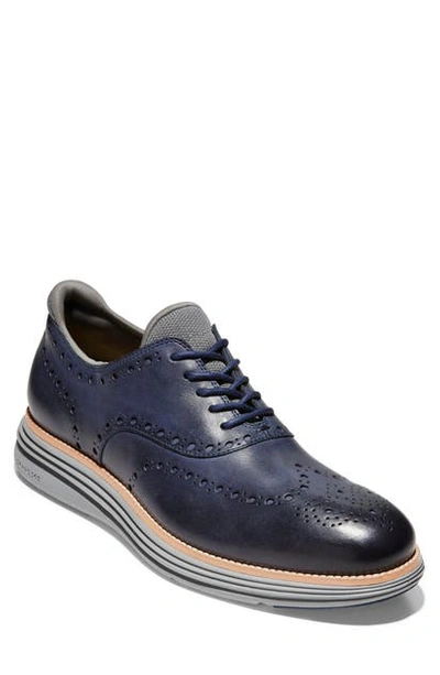 Shop Cole Haan Originalgrand Ultra Wingtip In Marine Blue Leather/ Sleet