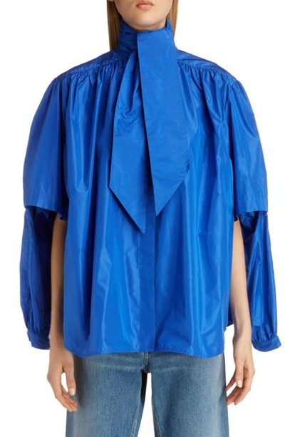 Shop Balenciaga Double Sleeve Silk Taffeta Blouse In Royal Blue