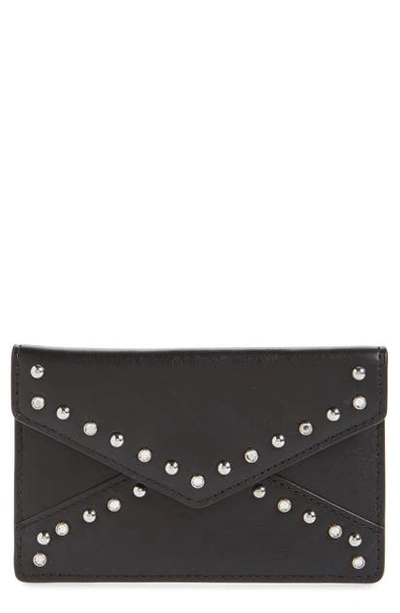 Shop Rebecca Minkoff Leo Studded Leather Card Case In Black
