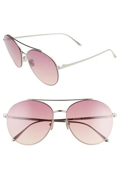 Shop Tom Ford Cleo 59mm Round Aviator Sunglasses In Shiny Palladium/ Gradient