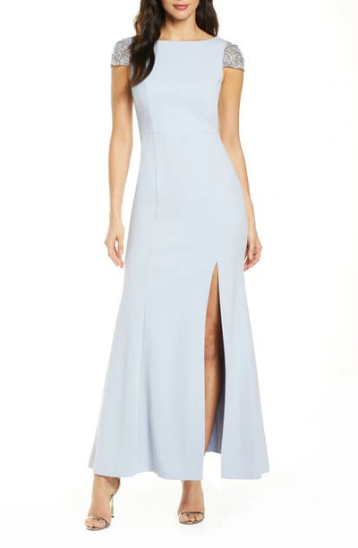 Shop Eliza J Jeweled Cap Sleeve Trumpet Gown In Periwinkle