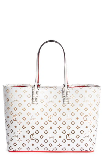 Shop Christian Louboutin Cabata Loubinthesky Leather Tote In Snow-nudes/ Snow