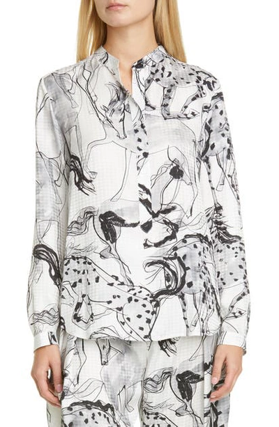 Shop Stella Mccartney Horse Print Silk Tunic Shirt In Multicolor