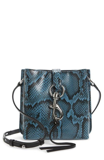 Shop Rebecca Minkoff Mini Megan Snake Embossed Leather Feed Bag In Cement Blue