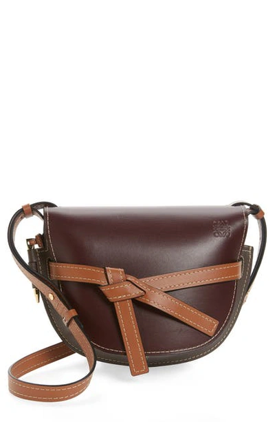 Shop Loewe Gate Small Leather Crossbody Bag In Oxblood/ Taupe