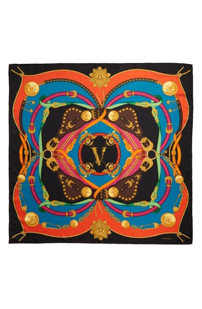 Shop Versace Rodeo Square Silk Scarf In Nero/ Rosso