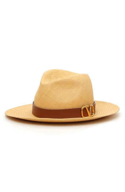 Shop Valentino Leather Strap Straw Hat In Havana/ Selleria