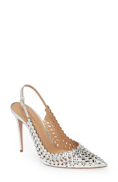 Shop Aquazzura Crystal Tequila Slingback Pump In Silver