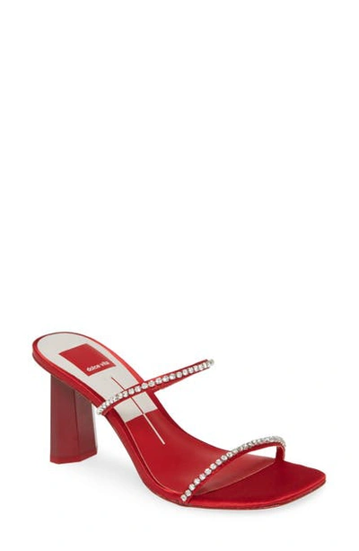 Shop Dolce Vita Naylin Crystal Embellished Slide Sandal In Red Satin