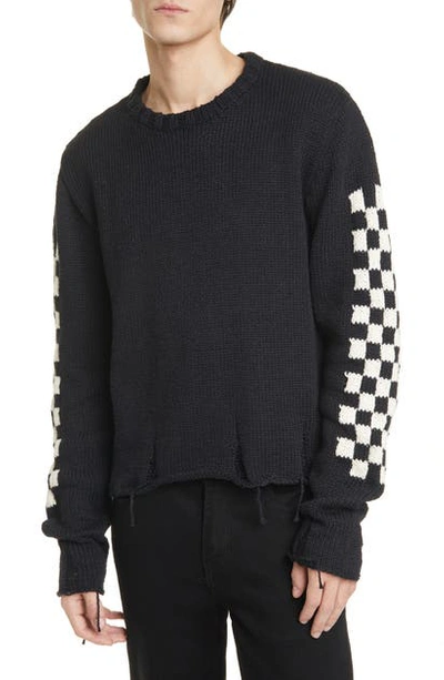 Shop Rhude Checkerboard Jacquard Distressed Sweater In Black