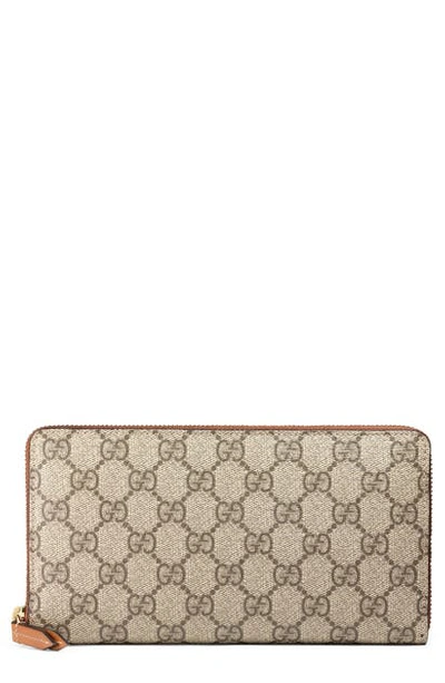 Shop Gucci Linea Gg Supreme Canvas Zip Around Wallet In Beige Ebony/ Cuir