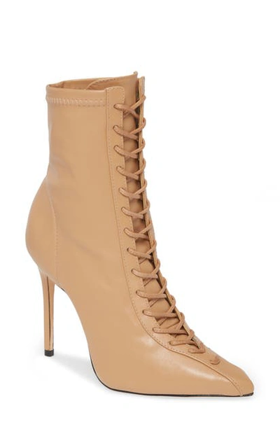 Shop Schutz Tennie Pointed Toe Lace-up Boot In Honey Beige Leather