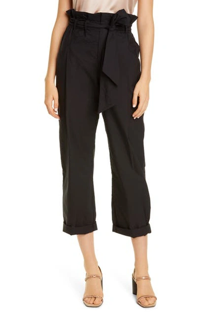 Shop Brunello Cucinelli Paperbag Waist Crinkled Cotton Blend Ankle Pants In Black