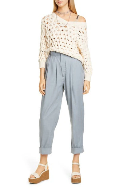 Shop Brunello Cucinelli Pleated Stretch Linen & Cotton Pants In Cloud