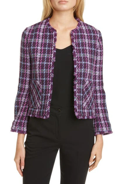 Shop Kate Spade Plaid Tweed Crop Jacket In Plum Tree