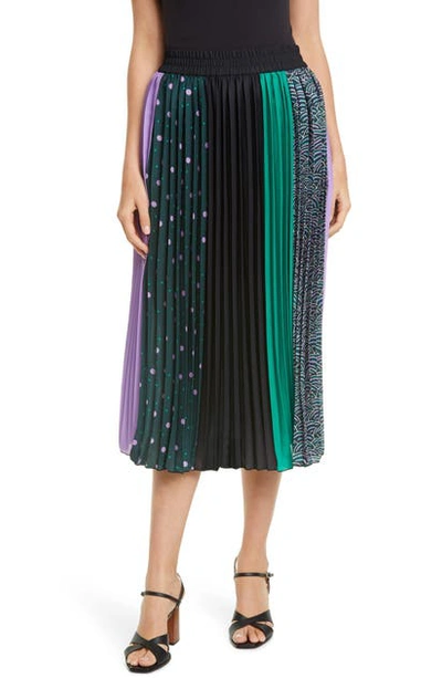 Shop Kate Spade Mixed Print Pleated Skirt In Black Multi