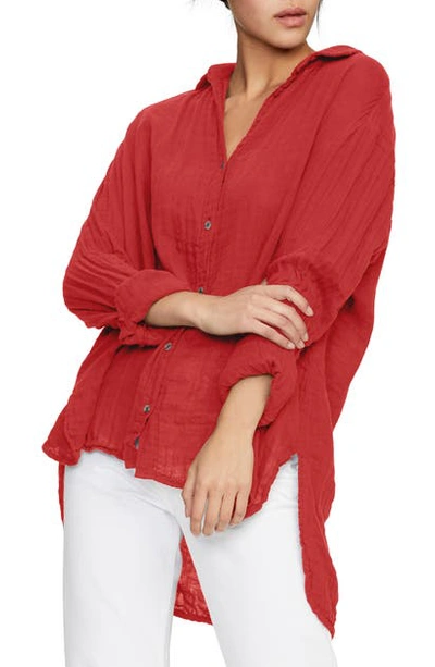 Shop Michael Stars Cotton Button-up Top In Pepper