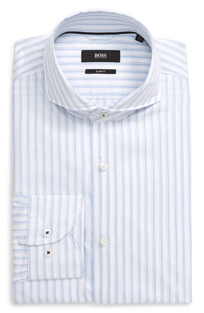 Shop Hugo Boss Slim Fit Soft Line Stripe Dress Shirt In Light Blue