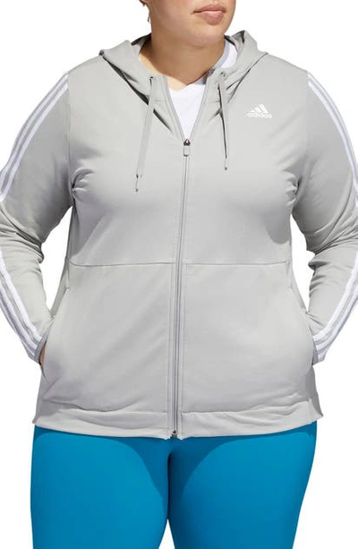Shop Adidas Originals 3-stripes Zip Hoodie In Medium Grey Heather