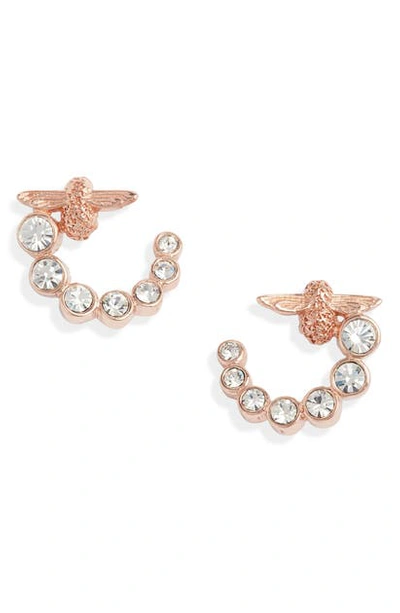 Shop Olivia Burton Bejeweled Bee Hoop Earrings In Rose Gold