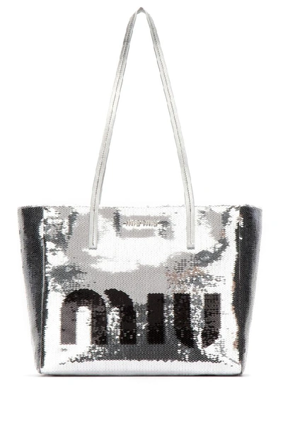 Shop Miu Miu Sequin Logo Zip Tote Bag In F0q07
