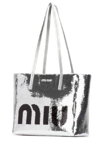 Shop Miu Miu Sequin Logo Zip Tote Bag In F0q07