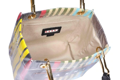 Shop Marni Logo Striped Rainbow Tote Bag In Multi