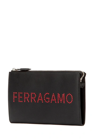 Shop Ferragamo Salvatore  Logo Studded Clutch In Nerored