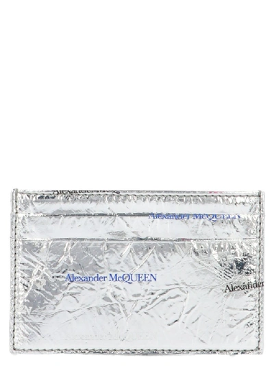 Shop Alexander Mcqueen Metallic Logo Cardholder In Silver