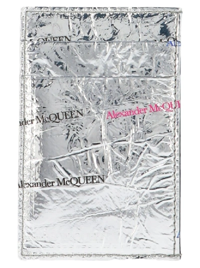 Shop Alexander Mcqueen Metallic Logo Cardholder In Silver