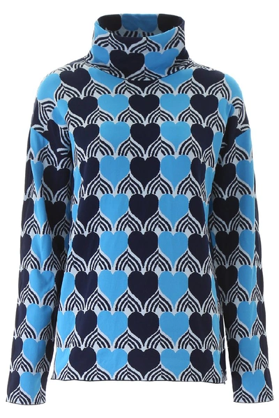 Shop Moncler Grenoble Heart Pattern Turtleneck Sweater In Multi