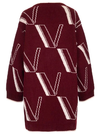 Shop Valentino All Over Logo Knitted Cardigan In Red