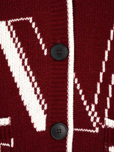 Shop Valentino All Over Logo Knitted Cardigan In Red