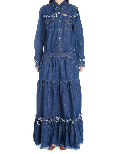 Shop Alanui Distressed Denim Maxi Dress In Blue