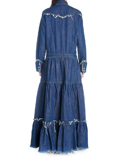 Shop Alanui Distressed Denim Maxi Dress In Blue