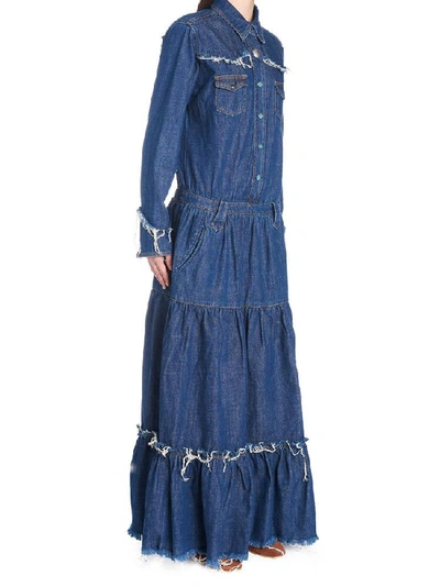 Shop Alanui Distressed Denim Maxi Dress In Blue