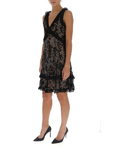 Shop Michael Michael Kors Sequin Embellished Ruffle Trim Dress In Black