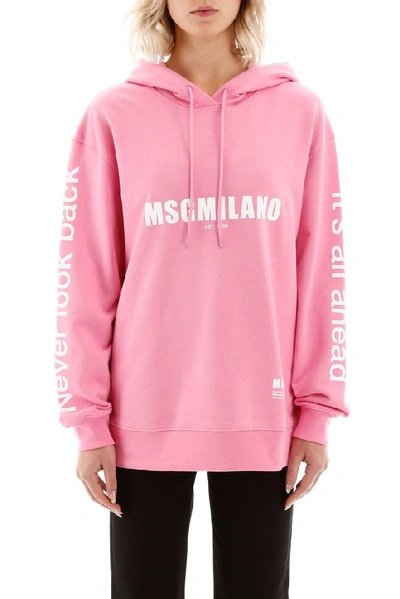 Shop Msgm Logo Printed Hoodie In Pink