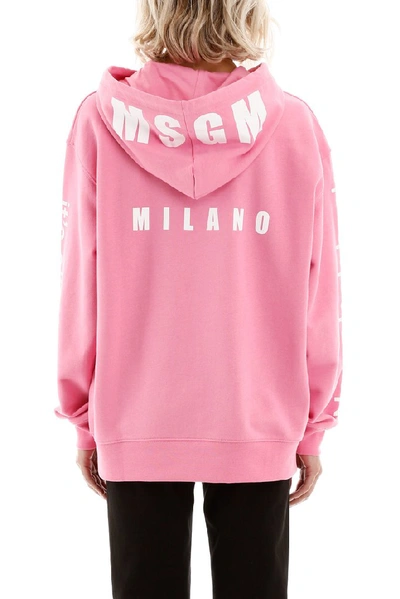 Shop Msgm Logo Printed Hoodie In Pink