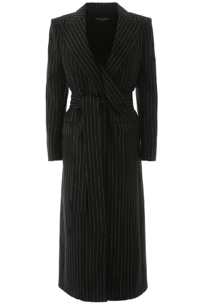 Shop Dolce & Gabbana Pinstripe Belted Coat In Multi